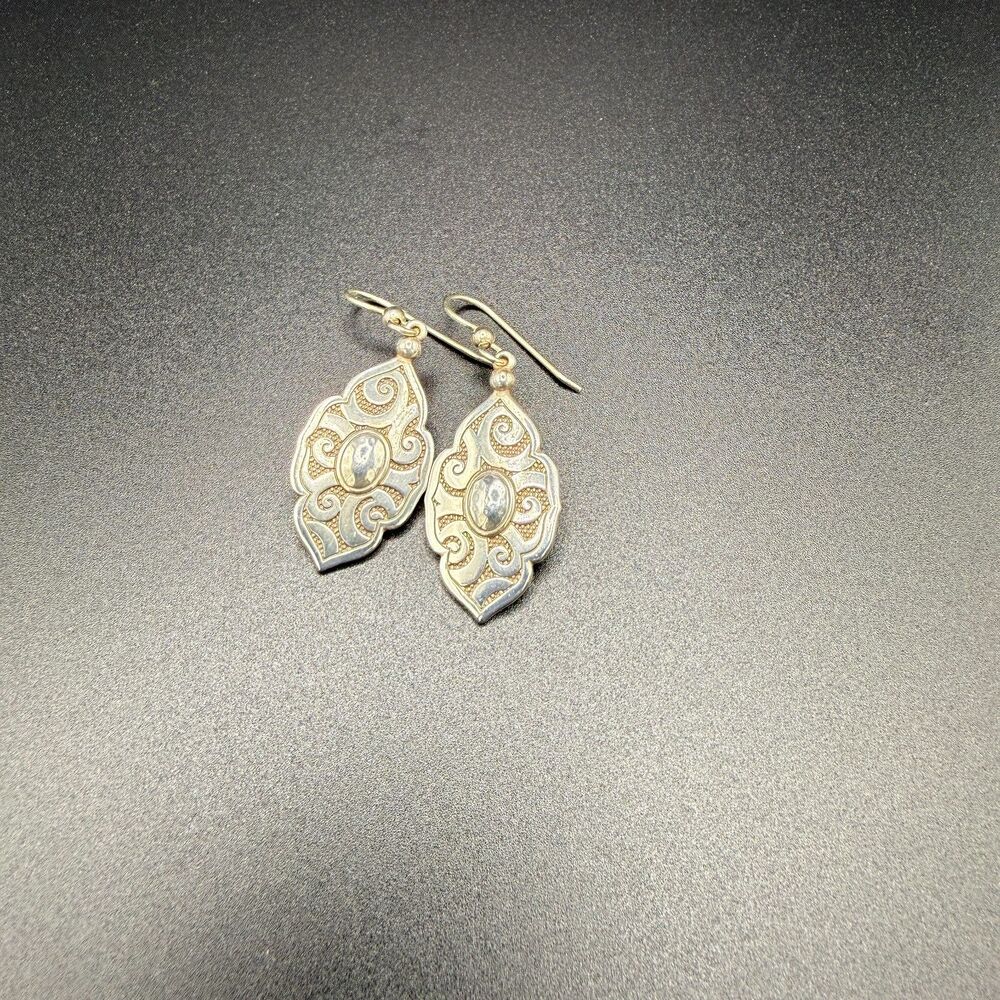 Silver Filigree Drop Earrings Scroll Dangle Boho Ethnic Scrollwork